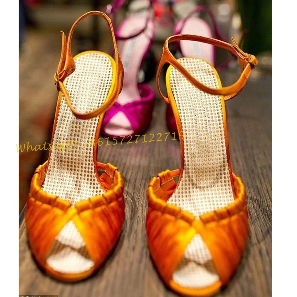 Women Shoes Brand - Orange Weave Cross Sandals With Heels