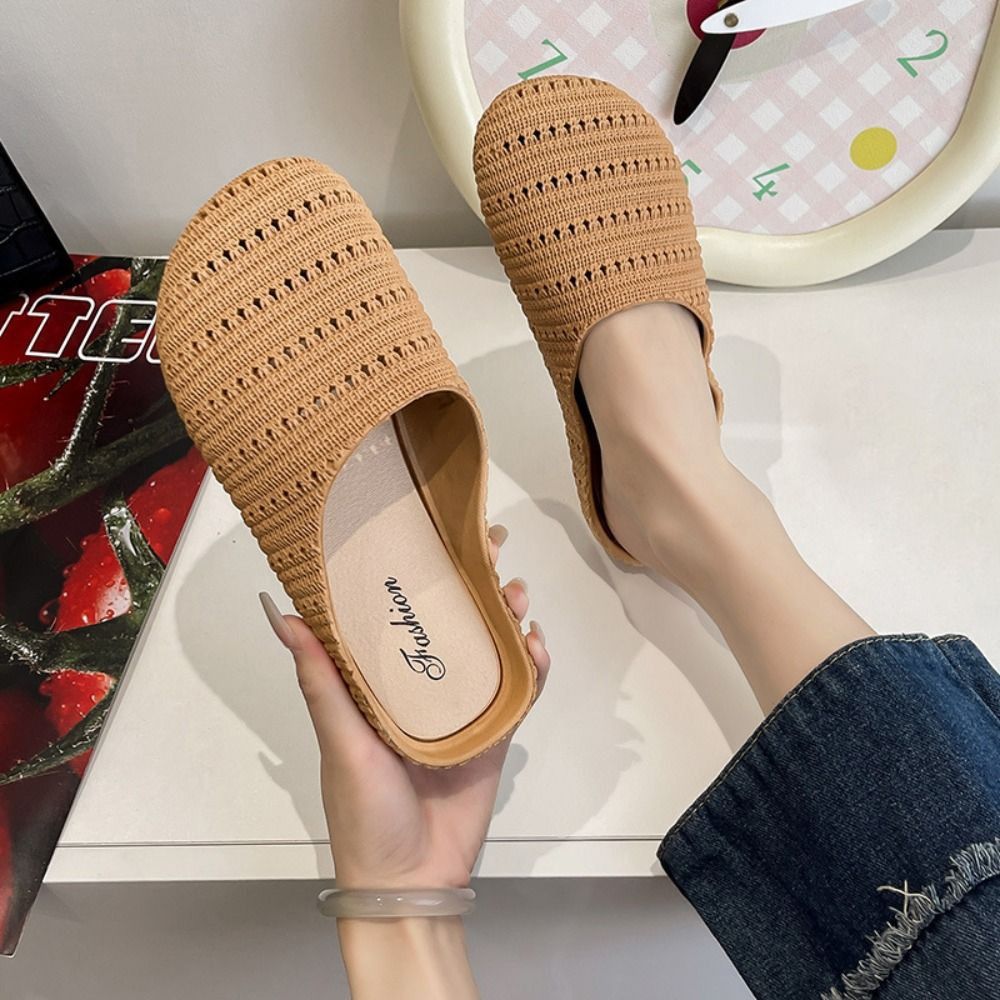 Women'S Shoes Hands Free - Breathable Baotou Half Slippers Hollow All-Match