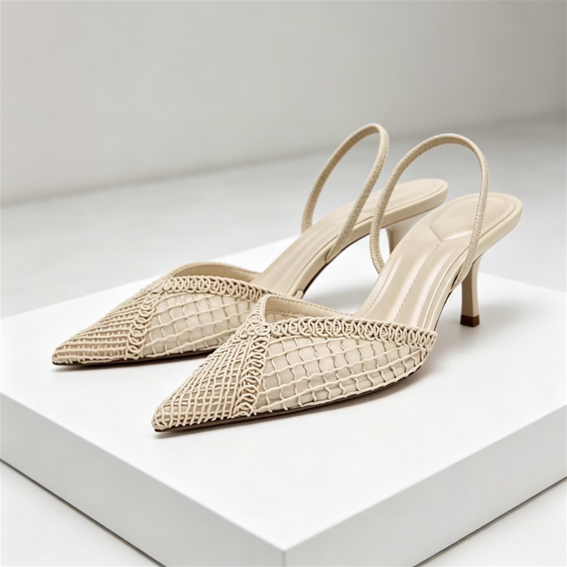 Women Shoes Mules - Mesh Woven Heeled Sandals Women Sexy