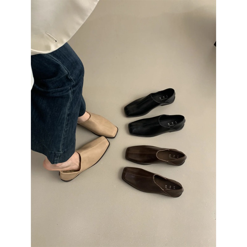 Retro Square Head Flat Leather - مراجعة Women Shoes Winter وسعره