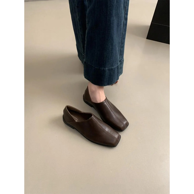 Retro Square Head Flat Leather - مراجعة Women Shoes Winter وسعره