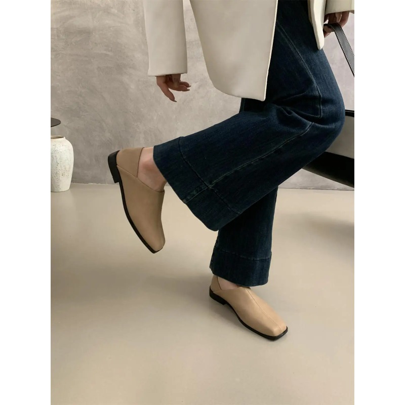 Retro Square Head Flat Leather - مراجعة Women Shoes Winter وسعره
