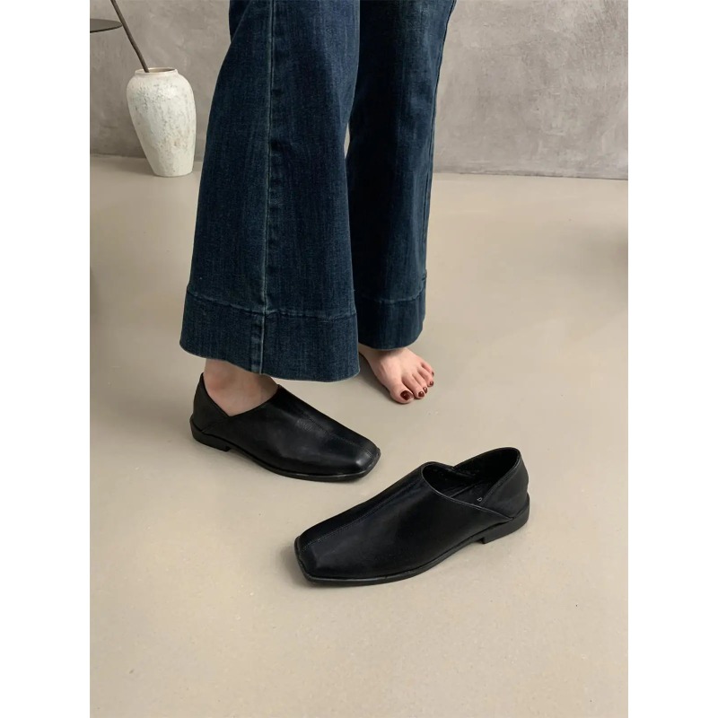 Retro Square Head Flat Leather - مراجعة Women Shoes Winter وسعره