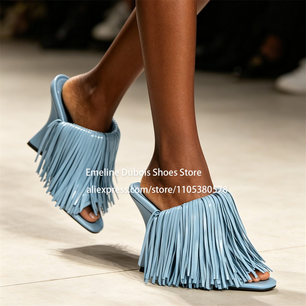 Blue Patent Leather Fringe Wed - مراجعة Women Shoes Mules وسعره