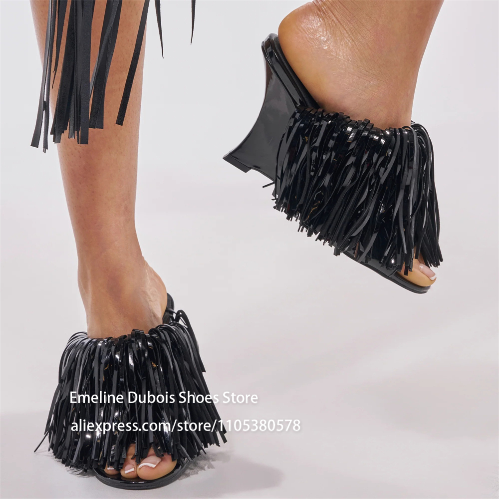 Blue Patent Leather Fringe Wed - مراجعة Women Shoes Mules وسعره