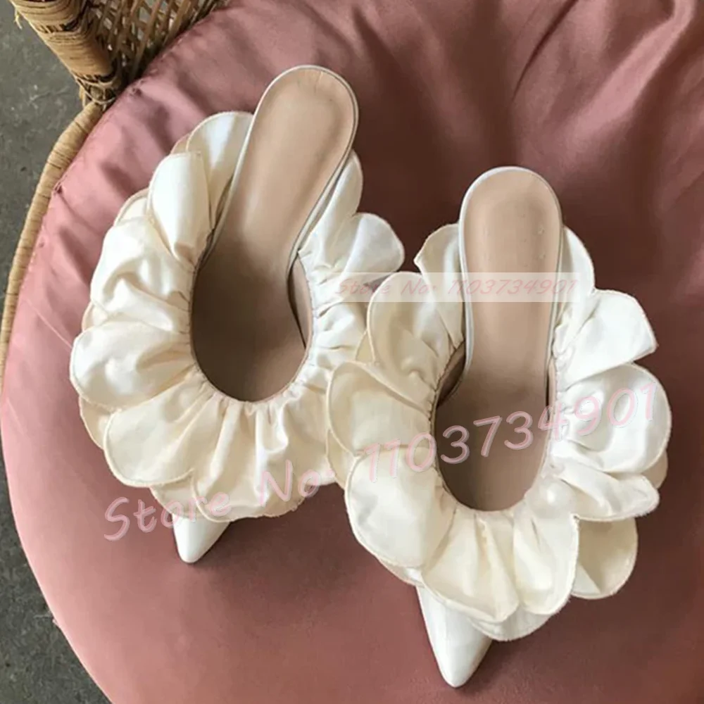 White Flower Satin Pointed Toe - مراجعة Women'S Shoes Big Feet وسعره