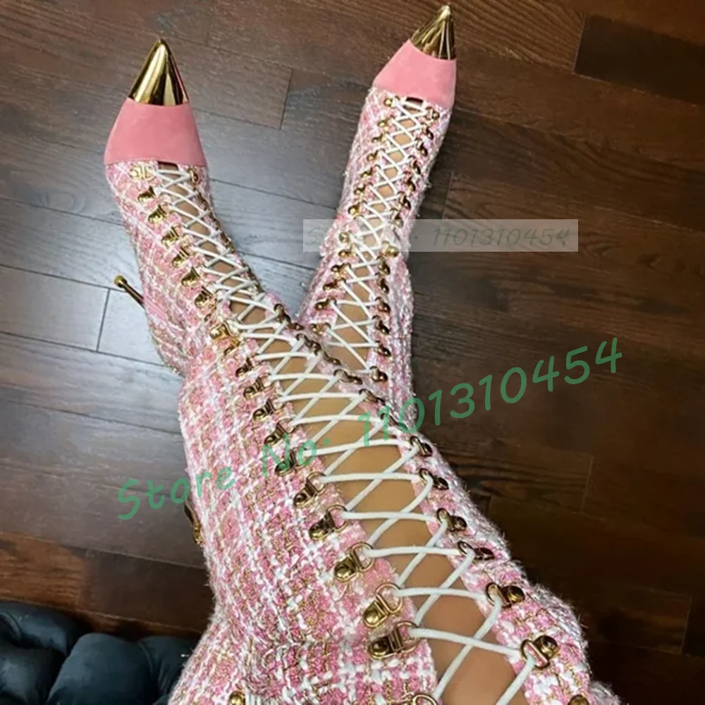Pink Plaid Hollow Tall Boots W - مراجعة Sock Boot Women وسعره