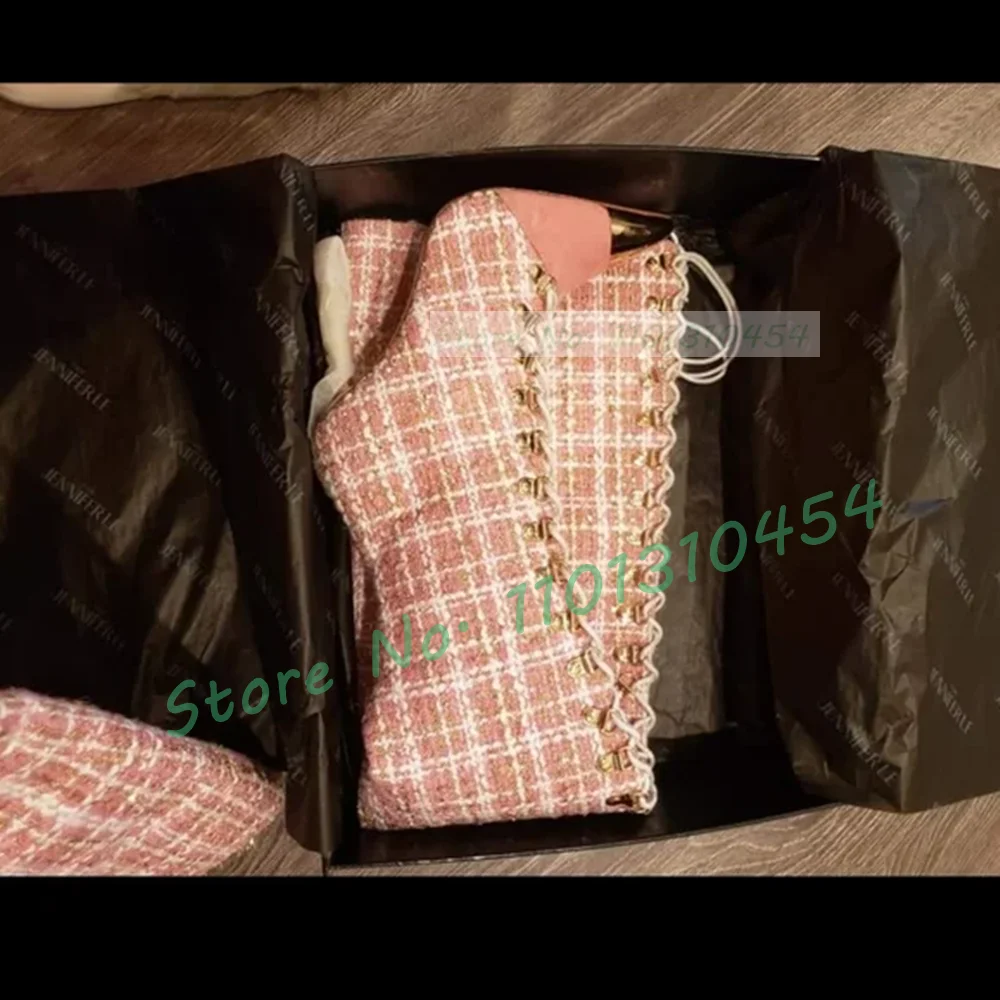 Pink Plaid Hollow Tall Boots W - مراجعة Sock Boot Women وسعره