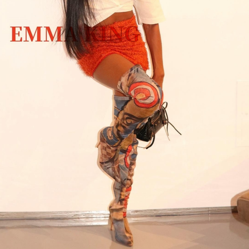 Women's Art Print Thigh High B - مراجعة Sock Boot Women وسعره