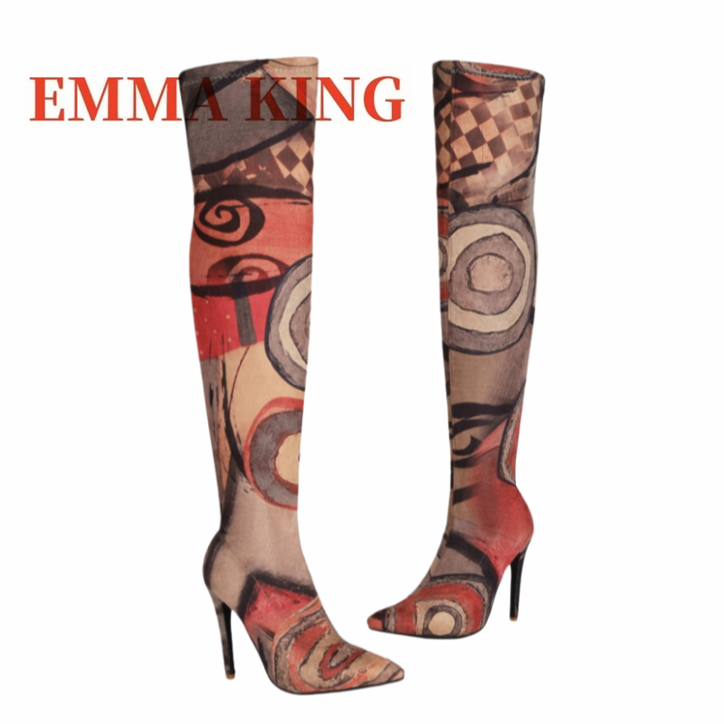 Women's Art Print Thigh High B - مراجعة Sock Boot Women وسعره