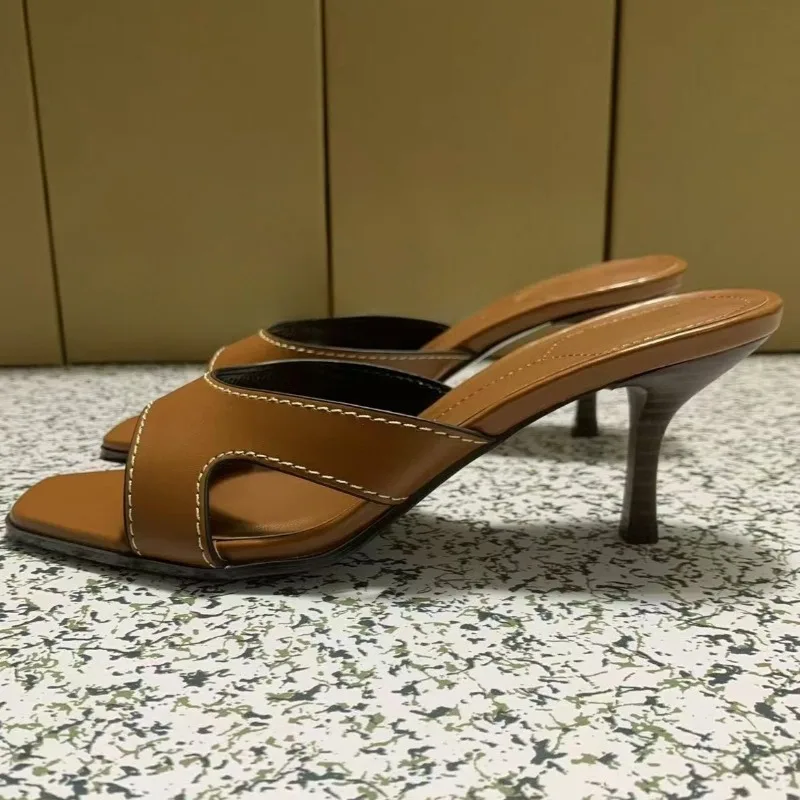 Retro Sewing Brown Women Mules - مراجعة Women Shoes Brand وسعره