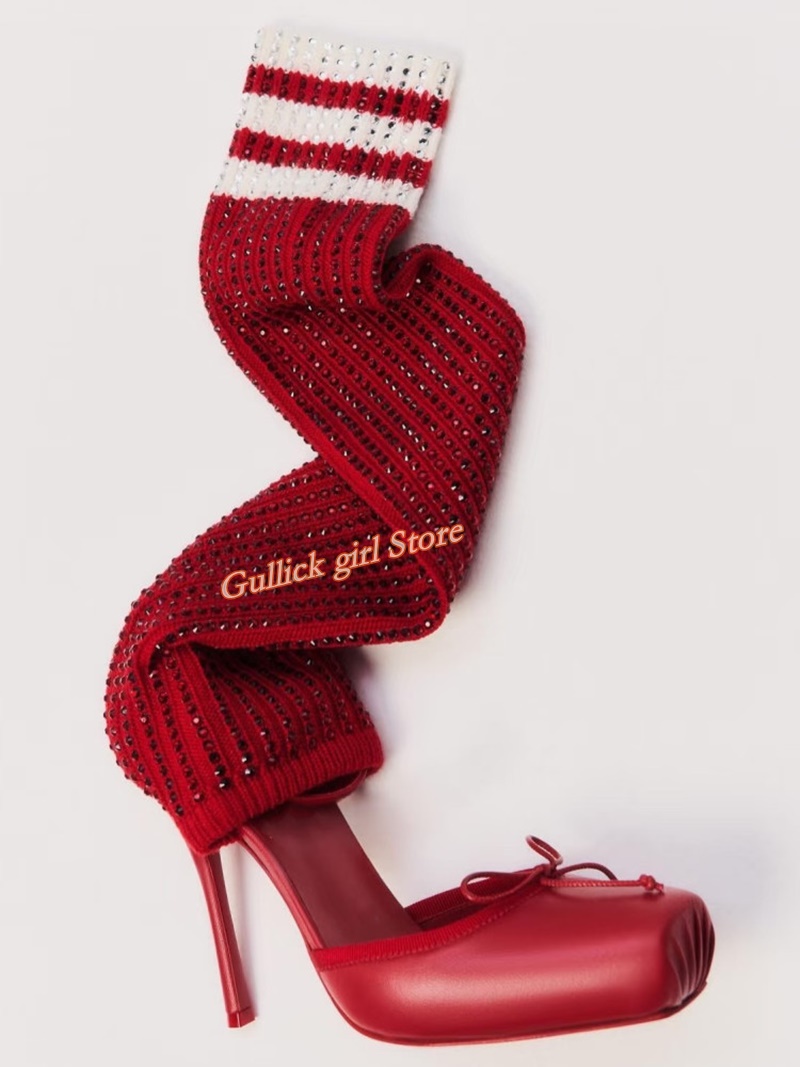 Red Knit Square Toe Boots Cut  - مراجعة Sock Boot Women وسعره