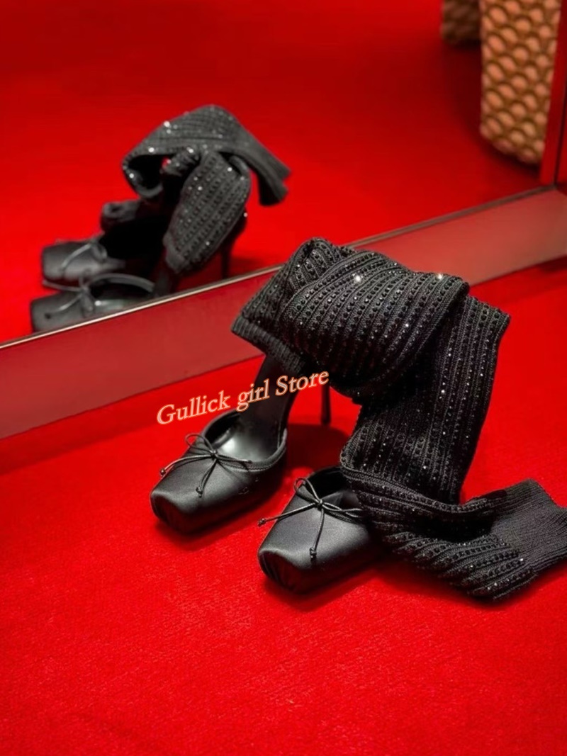 Red Knit Square Toe Boots Cut  - مراجعة Sock Boot Women وسعره